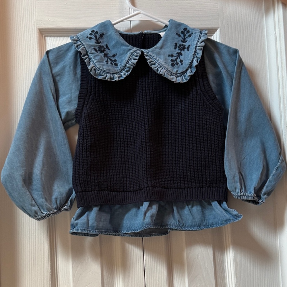 Zara Blue and Black Kids Sweater Top